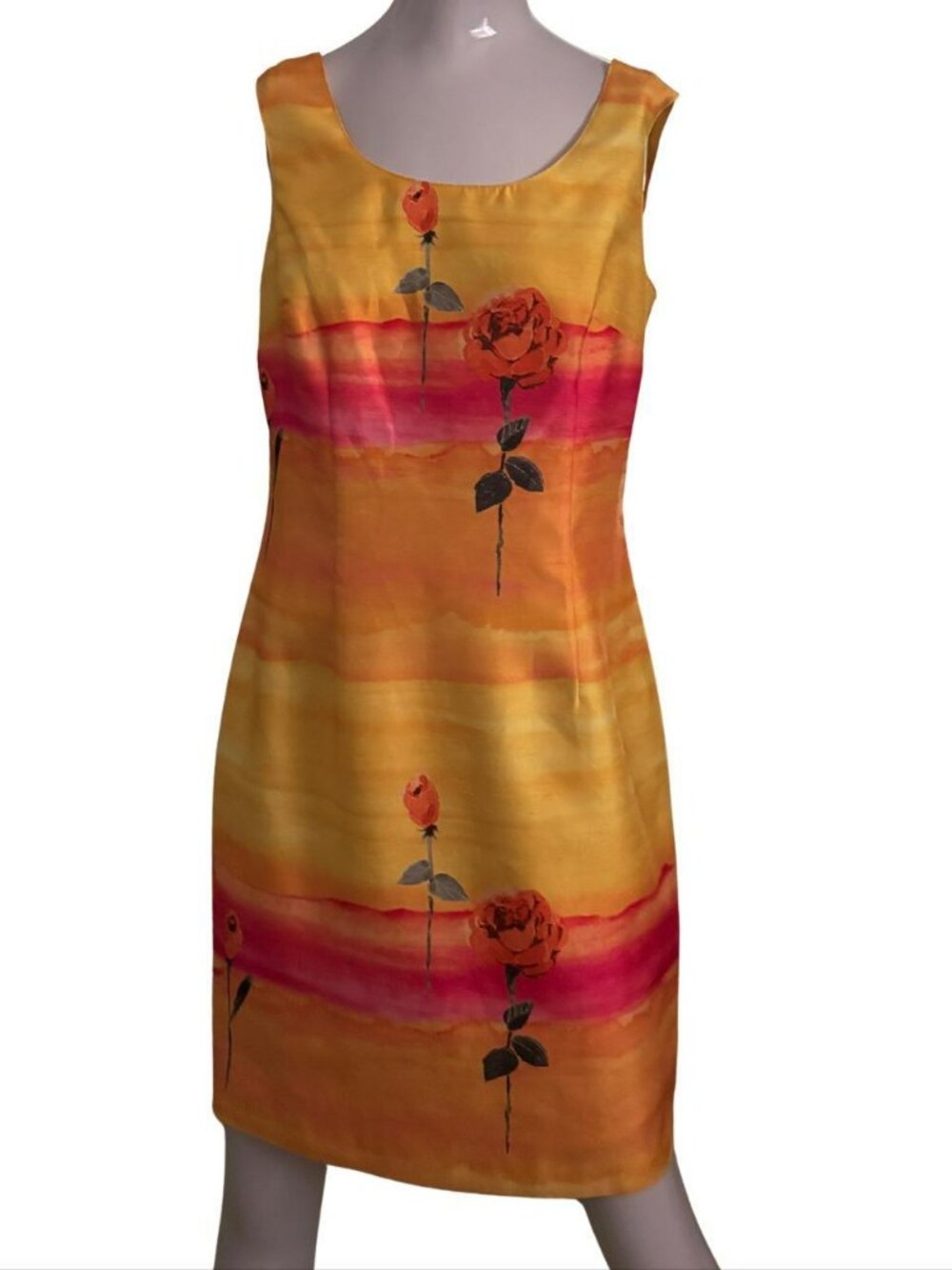 Vintage Joseph Ribkoff Yellow and Pink Watercolor Sheath Dress